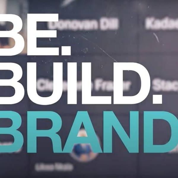 Be.Build.Brand logo over online video call. 