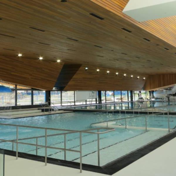 Interior view of the pool at the Pam McConnell Aquatic Centre in Regent Park
