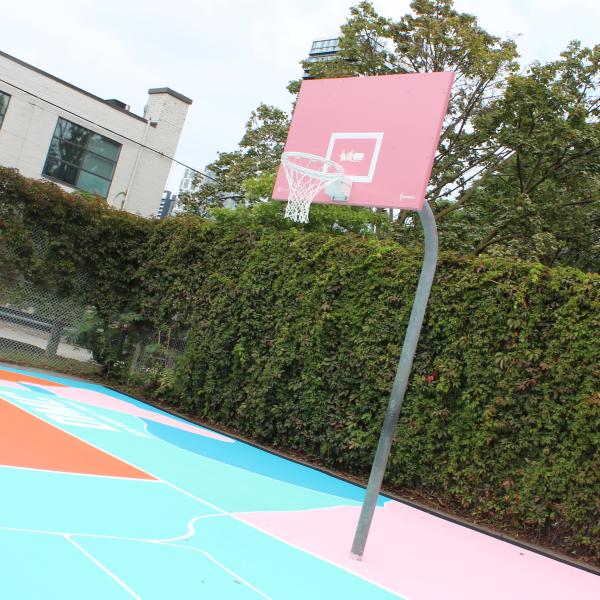 An outdoor basketball hoop