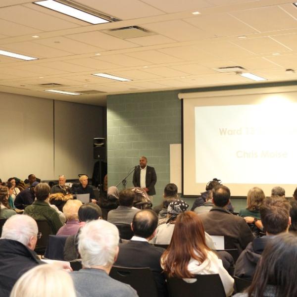 Councillor Chris Moise (Toronto Centre, Ward 13) addresses the Regent Park community