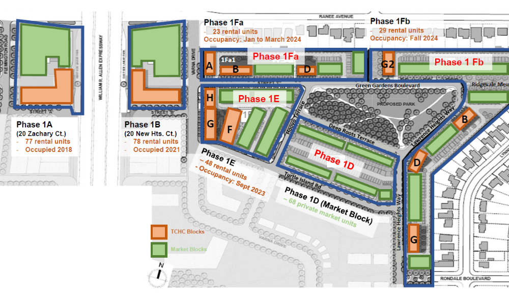 Map showing the phases of the Lawrence Heights revitalization phases