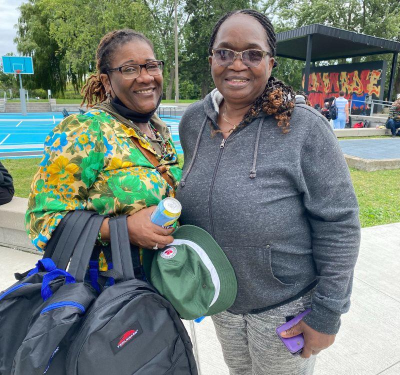 Charmaine Charles (L) and Curdella Morgan at the Gordonridge Community back-to-school giveaway event