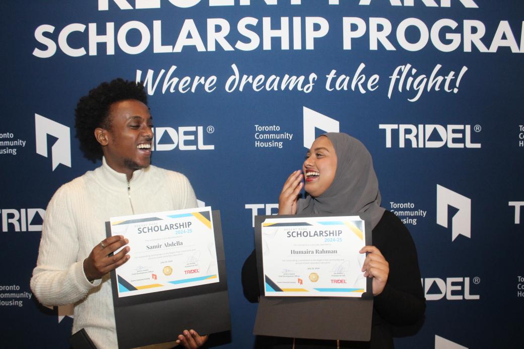 Winners from Regent park scholarship 2024 with their certificates Winners from Regent park scholarship 2024 with their certificates